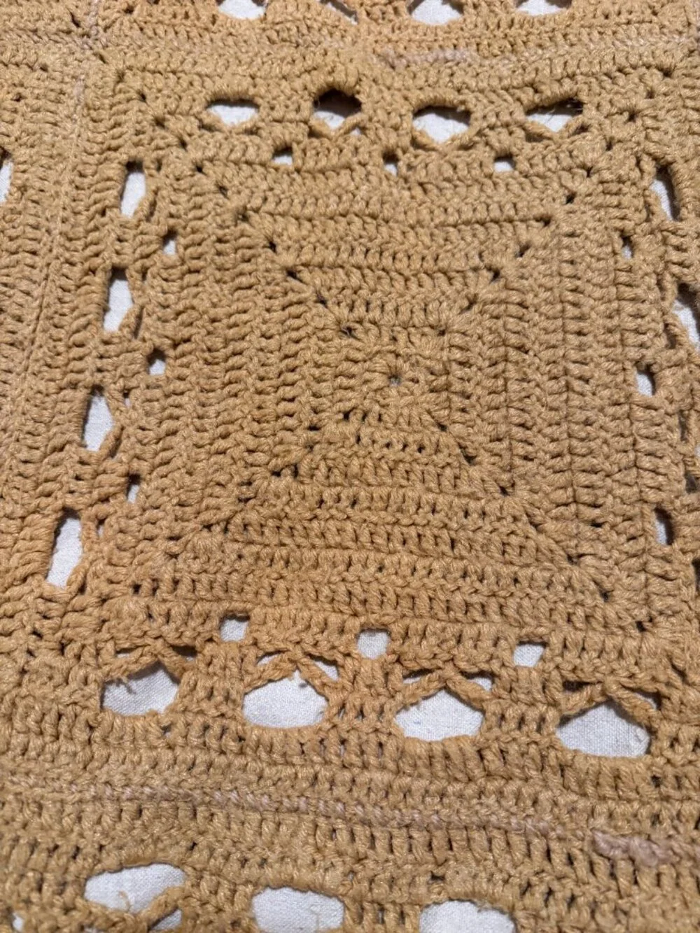 Vintage Granny square TAN and Cream Color crochet Afghan